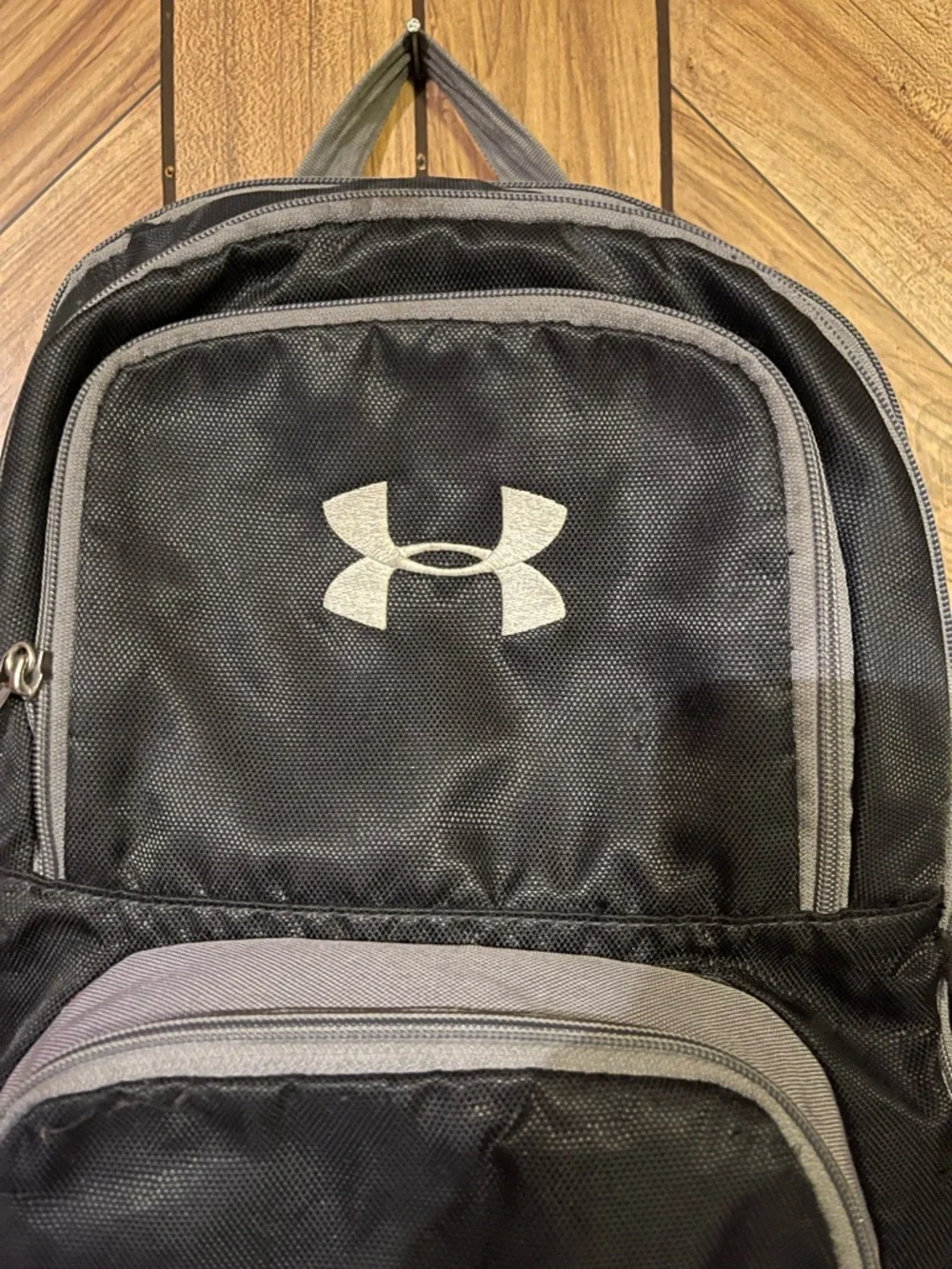 Under Armour Hustle Storm Black Grey Backpack School Hiking Travel Bag